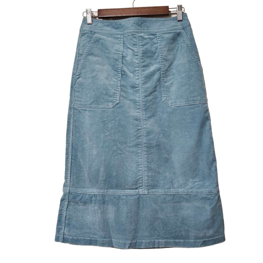 Boden Corduroy Skirt Womens 4 Turquoise Blue A Line Midi Length Modest Buttons